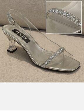 Vintage Cinderella Slingback Open Toe Party Clear Block Heels Shoes Size 6.5